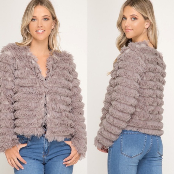 Taupe Faux Fur Fuzzy Fall/Winter Jacket NEW! - Picture 2 of 2